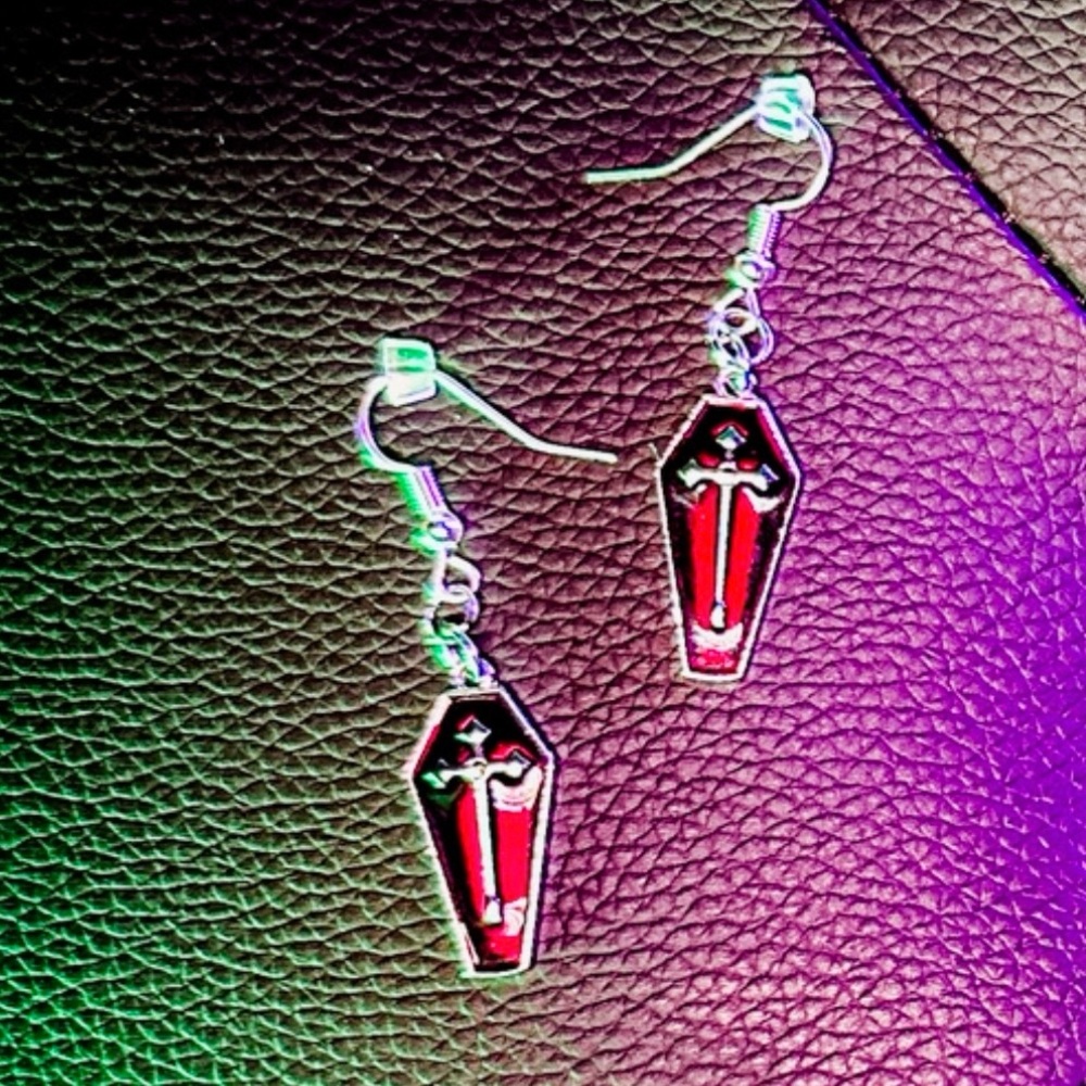 Red coffin earrings